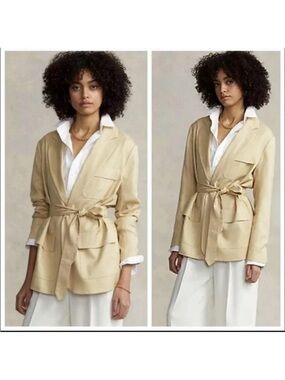 Polo Ralph Lauren Mulberry Silk Wool Belted Blazer Tan 4 Camel Tan